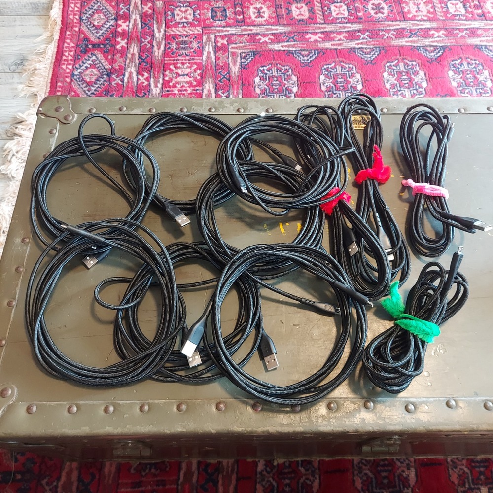 11pc Cabepow 9.5ft Micro USB to USB-A Braided Nylon Charging Cables Black Lot